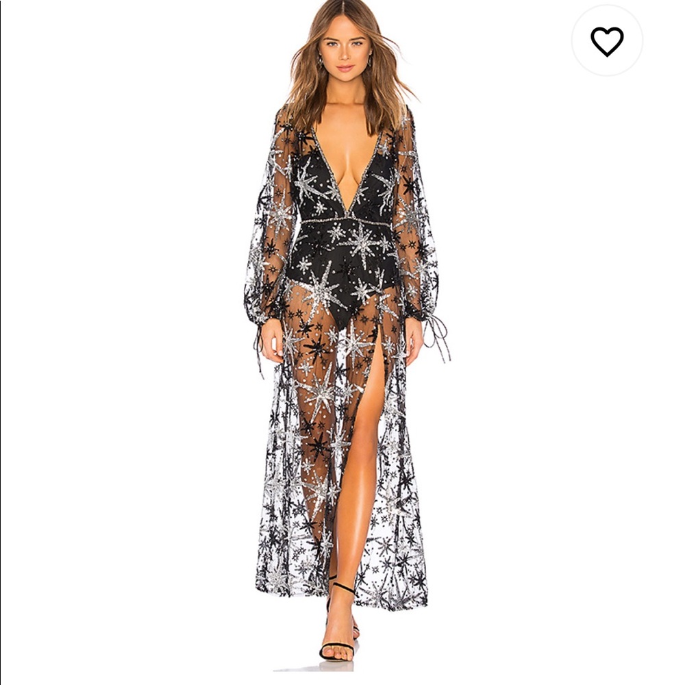 For Love And Lemons Black and Silver Sheer Maxi Dress